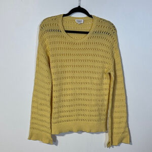 Hudson North Knit Sweater Women Small Mercerized Cotton Yellow Statement Sleeves
